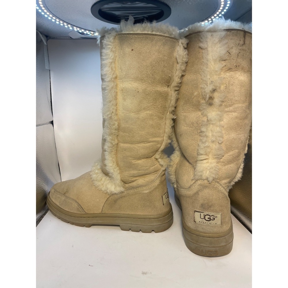 UGG Sundance Revival Knee High Suede Shearling Lined Boots Brown Womens US 8w